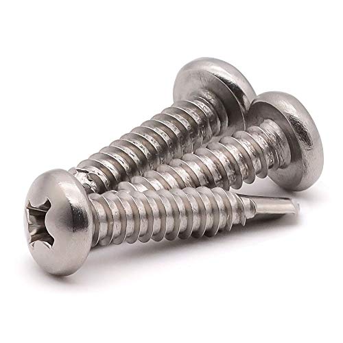 #8 x 3/4\" (100 pcs) Pan Head Self Drilling Screws for Metal, Phillips Drive Self Tapping, Sheet Metal Tek Screws, 410 Stainless Steel, Full Thread, No Pre-drilled Needs