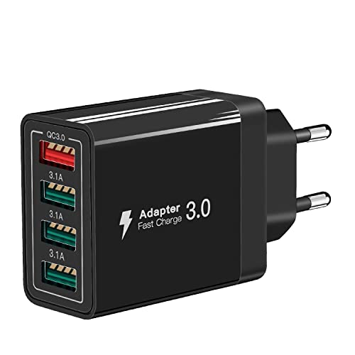 SCCVEE Chargeur USB 33 W QC 3.0 Chargeur USB 4 Ports Chargeur USB Multiple Compatible avec iPhone 12/13/11/Samsung S22/S21/S20/Xiaomi/Huawei/OPPO/OnePlus etc Cover