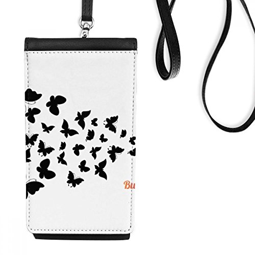 Sac téléphone en cuir noir avec papillons sombres pour smartphone