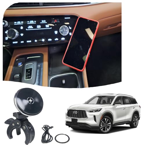 Black Horse USA Phone Mount for Infiniti QX60 2022-2025 | Dashboard Phone Holder Clamps onto The Center Console (15W Fast Charger for Mag Safe)