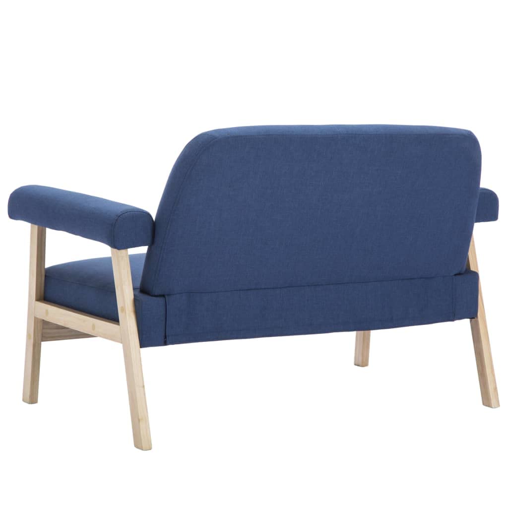 Divano 2 posti tessuto poliestere blu legno massello | Imbottitura in schiuma, struttura robusta, design elegante, facile da montare, per soggiorno