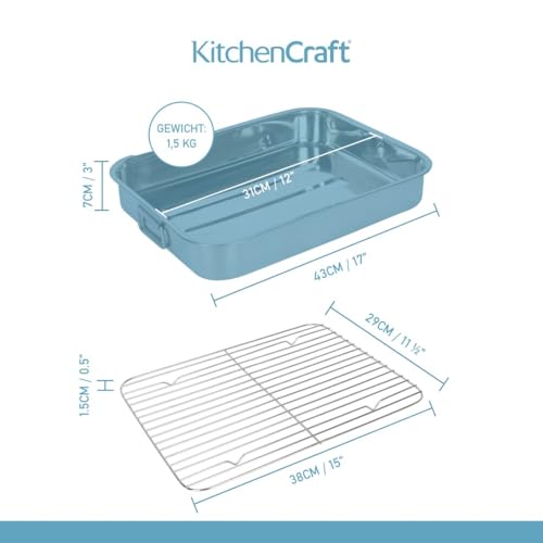 KitchenCraft Bratblech mit Gestell, Edelstahl-Bratblech, groß, 43 x 31 cm, Silber – Ansicht 3