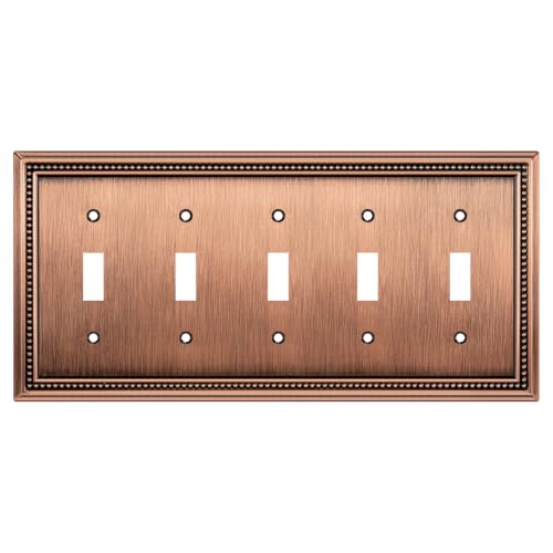 Henne Bery Sunken Pearls Wall Plate, 5-Gang Toggle, Antique Copper