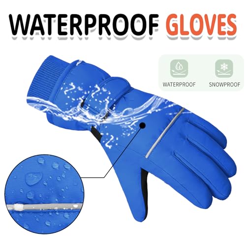 Image of Kids Winter Ski Gloves Waterproof Children Girls Boys Fleece Thermal Snowboard Snow Gloves Mittens for Cold Weather