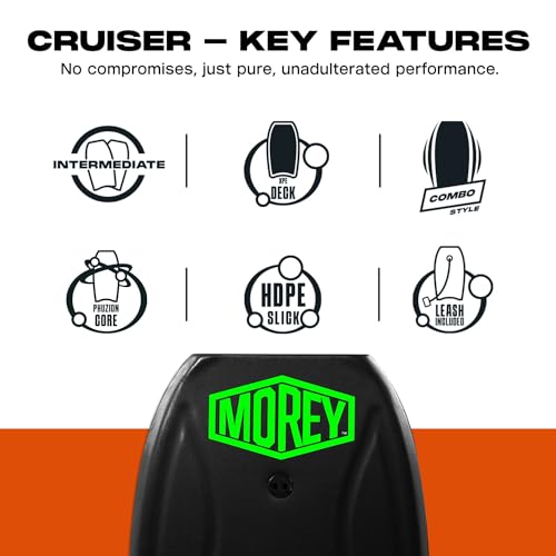 Morey Cruiser 42.5\" Bodyboard | High Performance Bodyboards for All Skill Levels | Full Size 42.5 | Phuzion Core | Coil Leash | Hdpe Slick | Deck Contours | Crescent Tail (Black)