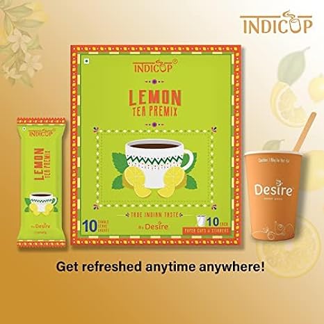INDICUP Lemon Tea Instant Premix, Pack Of 1-10 Sachets - Mix, Refreshing Taste