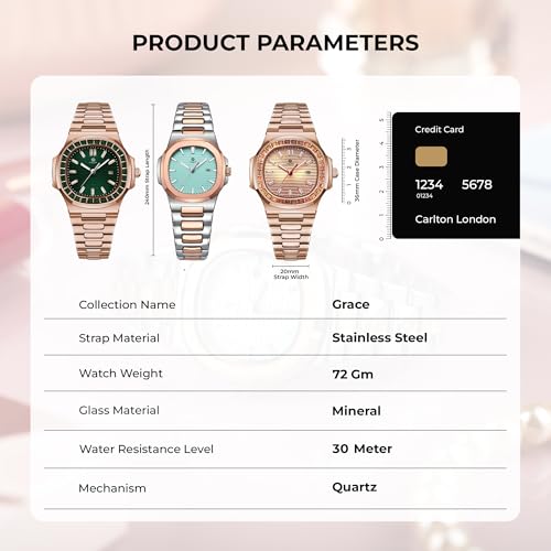 Image of Carlton London Grace Women Analog Watch, Round Dial, Stainless Steel Strap, Quartz Movement, Multi Color Strap, Date Display, 30M Water Resistant