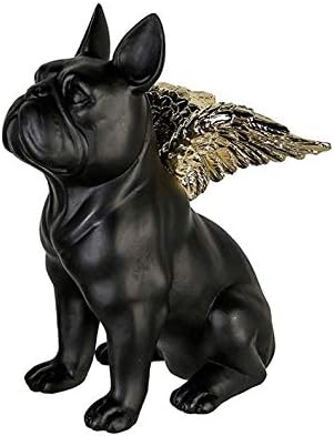 Laure Terrier French Bulldog Dog Statue with wings, black resin. Height 16 centimeters, for decoration