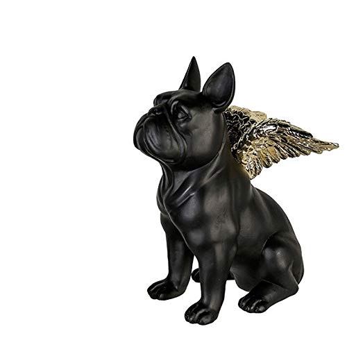 Laure Terrier French Bulldog Dog Statue with wings, black resin. Height 16 centimeters, for decoration