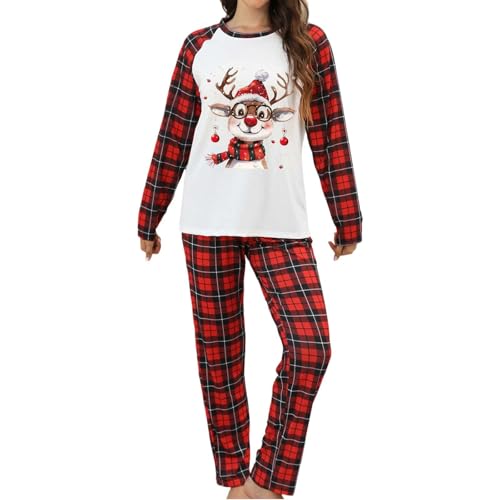 Pyjama de Noël femme à carreaux et renne imprimé pour nuit festive