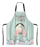 Lefolen Happy Easter Day Colorful Egg Bunny Apron Spring Easter Adjustable Bib Apron Kitchen Cooking