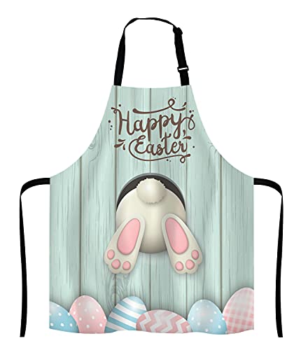 Lefolen Happy Easter Day Colorful Egg Bunny Apron Spring Easter Adjustable Bib Apron Kitchen Cooking Baking Gardening Apron For Women Men #TOP14