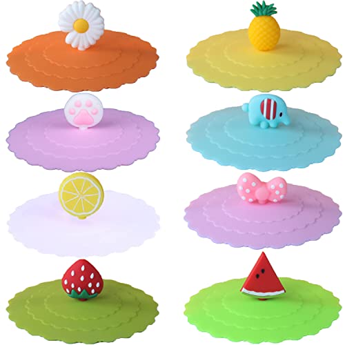 Cubierta de vidrio de silicona de 8 piezas, tapas antipolvo a prueba de fugas, tapa para vasos, fundas para tazas pequeñas para té, café, cerveza, vino, reutilizable, fresa, piña, sandía (10 cm) Cover
