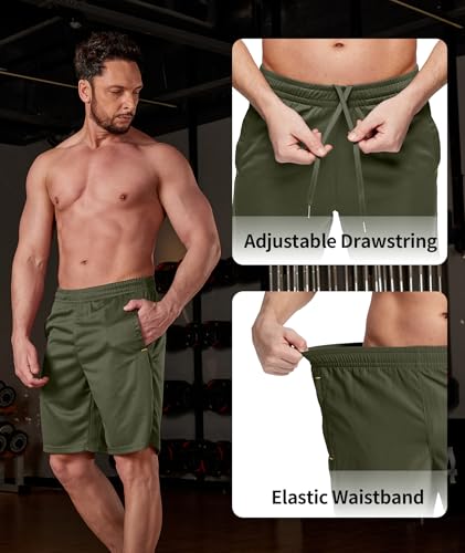 Little Beauty 3 Pack Mens Gym Basketball Shorts 9" Fast Dry Running Athletic Shorts with Pockets for Casual Workout Black Dark Gray Green 3XL - image 4