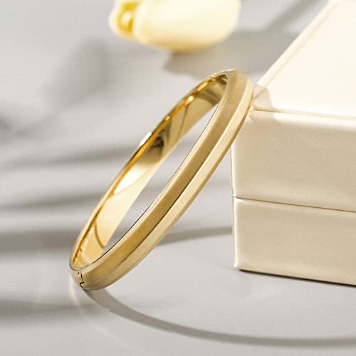 Wistic Luxury In Minimalism Cuff Bangle For Women Stainless Steel Jewelry Chunky Bracelet For Girls Stainless Steel And Clasp Wristband Cuff Bracelet For Girls Gold Rose Gold Silver Black Pvd Plated Touch Of Luxury Polished Chunky Couples Friendship Bracelets (Men Glod2) #TOP6