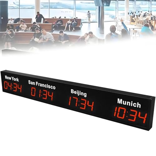 ZYGPH Orologio Digitale con Fuso orario Mondiale, Orologio Mondiale con Fuso orario cittadino da Parete, per Hotel/aziende/aeroporti (Red 4City)