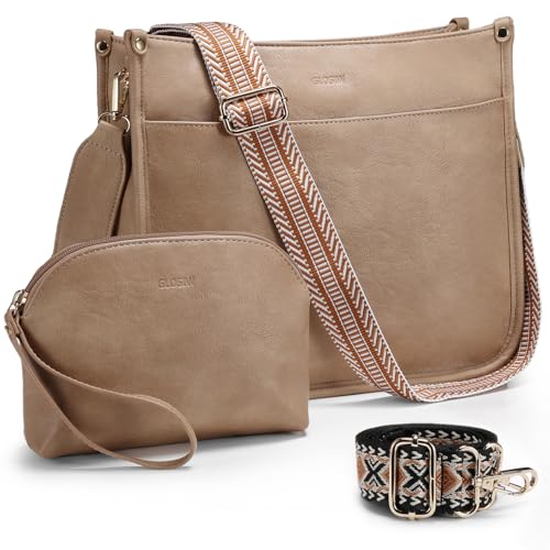 Image of Women's Crossbody Bag Vegan Leather Shoulder Purses and Wallet Two Adjustable Guitar Strap Hobo Bags
