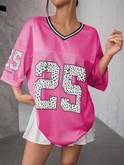 SOLY HUX Jersey Shirts for Women Y2k Graphic Number Oversized Tees V Neck Half Sleeve Cute Soccer Streetwear T Shirt Tops