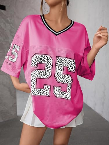 SOLY HUX Jersey Shirts for Women Y2k Graphic Number Oversized Tees V Neck Half Sleeve Cute Soccer Streetwear T Shirt Tops