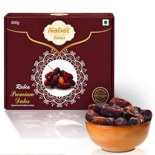 Nabat Premium Saudi Imported Dates | Ajwa, Medjool, Kalmi, Mabroom, Amber, Rabia, Sugai, Mashrook, Bait & Sukhal Khajoor | Natural Soft Fresh Khajur Dry Fruits | Healthy Energy Snack | 250g, 500g, 1kg (500 Gram, Rabia)