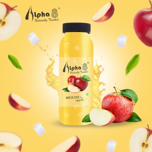 Image of ALPHA 8 FRUIT Juice with NATA De Coco Coconut Cubes Natural Energizer & Immunity Booster, Healthy Juice, High Fiber, Real Natural Taste (Apple Juice, Pack of 12)
