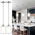 LIROUVET 2 Pack Pendant Light Fixtures, Modern Dual Glass Pendant Lights, Brushed Nickel Hanging Light with Clear and Milk Glass, Pendant Lights Kitchen Island for Dining Room PL02BN-2PK