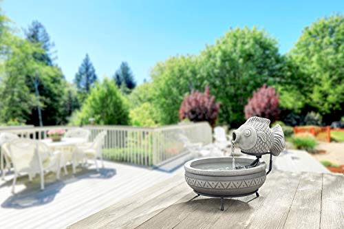 image for Smart Solar Marin Elegant Cement Fish Solar-Powered Fountain with 10' 