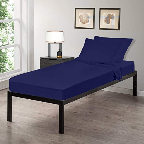 Image of Gilbins Cot Size 30 inch x 75 inchx8 Sheet Set 4 Piece Fitted Flat 2 Pillowcases, Made of Cotton, Perfect for Camp Bunk Beds /RVs /Guest Beds Navy