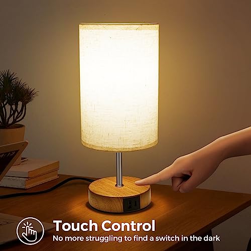 Suright Touch Control Bedside Lamps, 3-Way Dimmable Table Lamp with USB A+C Charging Ports - Image 3