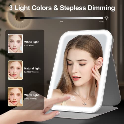Gospire Foldable Led Travel Makeup Mirror With 60 Led Lights, Rechargeable Compact Mirror With 3 Color Lights & Adjustable Brightness, Lighted Vanity Mirror Folding Travel Mirror With Lights - Pink #TOP2