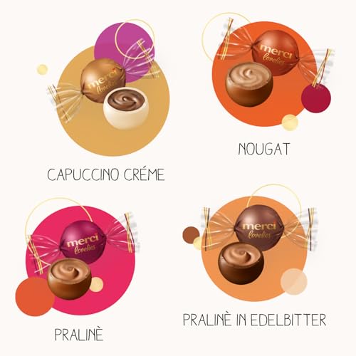 merci lovelies Creamy – 1 x 185 g – Pralinen-Schachtel mit 4 gefüllten Schokoladen-Spezialitäten – Schokokugeln zum Teilen & Verschenken
