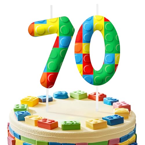 Building Block 70th Birthday Candles, Number 70 Candle Cake Topper for Building Block Themed Parties, Birthday Decorations Cake Candles for Boys Girls Party Supplies