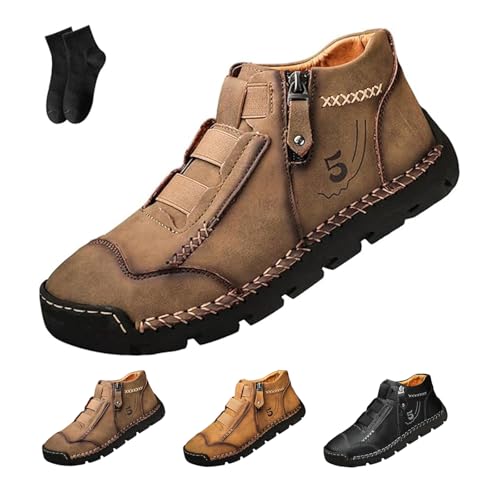 Matufit Shoes for Men, Side Zip Slip-On Flats, Men's Leather Waterproof Non-Slip Fashionable Orthopedic Shoes