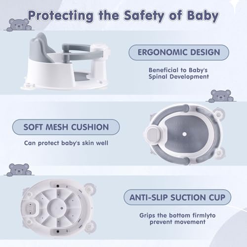 Miniatura 3 de Asiento De Baño Para Bebé 6-24 Meses, Asiento Ducha Bebe, Silla Baño Bebe Con 4 Fuertes Ventosas, Diseño Ergonómico Para Un Baño Cómodo