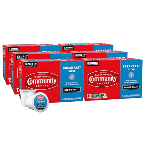 Community Coffee Breakfast Blend 72 Count Coffee Pods, Medium Roast, Compatible with Keurig 2.0 K-Cup Brewers, 12 Count (Pack of 6)