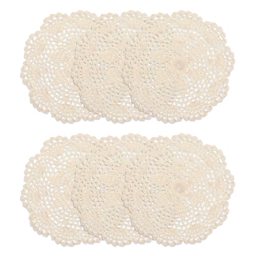 Piriuuo 6 Pcs 8 Inch Lace Doilies for Tables, Vintage Crochet Doilies Round Lace Placemats Cotton Crochet Coasters Rustic Doily Cloth for Kitchen, Dining Room, Wedding Party Decor (Beige)