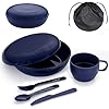Evanda Camping Mess Kit with Bowl, Plate, Cup, Spoon, Fork, Knife and Carry Bag, Reusable Camping Accessories Essentials Gear Light Weight and Small Space Easy to Carry or Put in Backpack