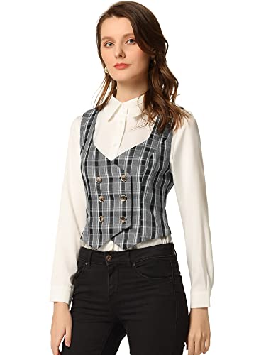 Allegra K Women's Suit Vest Plaid Steampunk Vintage 1950s Double Breasted Waistcoat