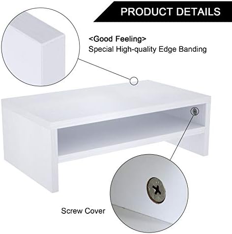Baodan Wood Monitor Stand Riser, Wooden Display Laptop Stand with Storage Drawer, 2-Tier Desk Riser Organizer Printer Stand TV Shelf for Laptop Printer Monitor -(White)