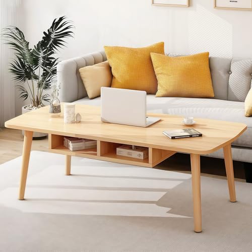 FRSTONE ローテーブル テーブル 一人暮らし 幅100cm 机 低い 収納付き 長方形 コーヒーテーブル デスク センターテーブル コンパクト 木製 シンプル 可愛い おしゃれ インテリア リビング 組立簡単 (収納付き 幅100cm, 【ナチュラル