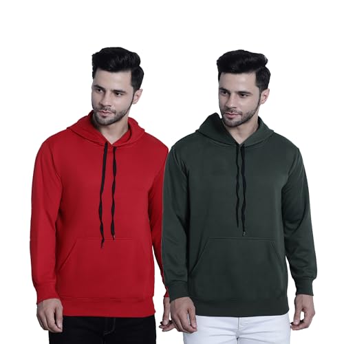 Image of Mack Jonney Solid Hooded Cotton Fleece Sweatshirt for Men (Pack of 2)-MACK50923