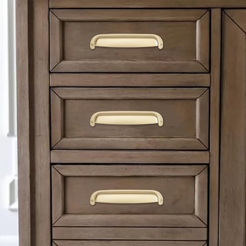 khtumeware 2 Pack 3-1/2"(89mm) Hole Center Retro Brushed Gold Drawer Pulls Satin Gold Cabinet Bin Cup Pulls Bathroom Hardware Cabinet Handles Drawer Handles Knobs by khtumeware - Image 6