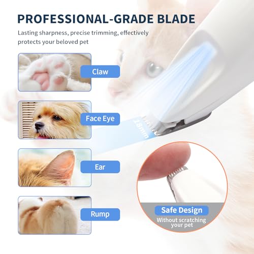 OttaFull Dog Paw Trimmer for Grooming with LED Light - Ultra Quiet Pet Hair Trimmer for Paw's Feet, Ears, Face, Eyes - Professional Electric Paw Trimmer for Dogs & Cats — view 4