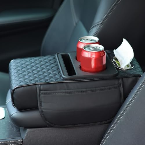 NYXXZ 5-in-1 Car Center Console Cover, Car Armrest Cushion with 2 Storage Bags Cup Holder, Tissue Box Slot, Phone Slot, Waterproof Leather arm Rest Protector Cushion, car Accessories (B)