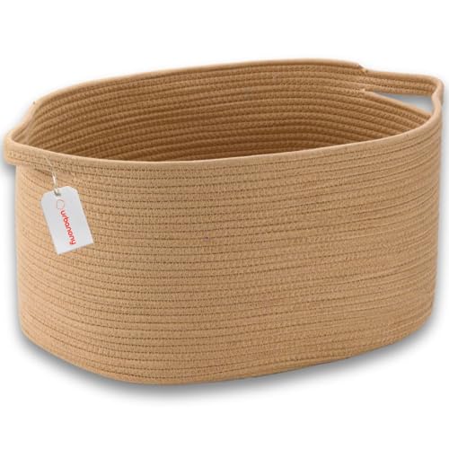 Urbanony Cesta grande de almacenamiento de cuerda de algodón (miel) - Organizador de ropa tejida, manta y juguetes, cesta de lavado para lavandería, guardería y hogar (55 x 38 x 30 cm, 65 L)