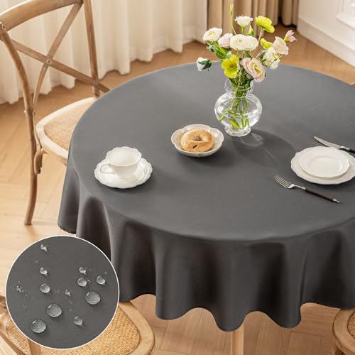 Moonooda Tischdecke Rund Dunkelgrau, Φ140cm Tischdecken Waschbar Tischtuch aus Polyester, Leicht wasserabweisend mit Lotuseffekt, Dauerhaft Kratzfest für Haus, Hochzeiten, Party