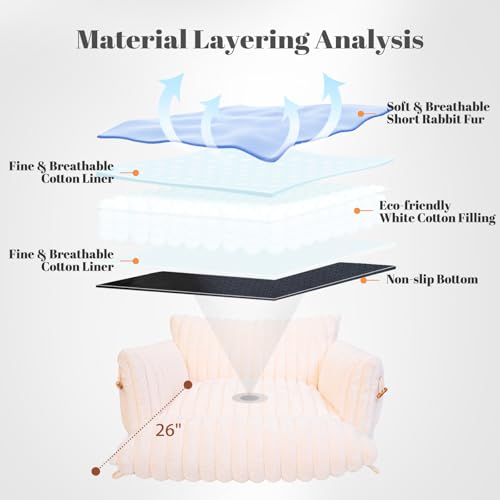 CHEERPALS Cat Couch Bed for Indoor Cats Fluffy Cat Sofa Recliner with Removable Washable Cover Cute Pet Lounge Suitable for Puppy Kitten (Off-White) - Image 6