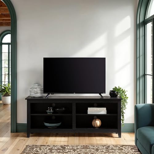 Walker Edison Wren Classic 4 Cubby TV Stand for TVs up to 65 Inches, 58 Inch, Black - Thumbnail 2