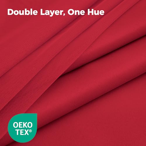 Image of 100% Blackout Curtains for Bedroom, Double Layer Red Curtains, Black Out Curtain 63 inch Long with Sheer Overlay for Living Room, Room Darkening Window Drapes with Grommet, 52 inch W x 63 inch L