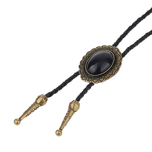 Image of Western Black Bolo Tie for Men and Women,Native American Leather Bolo Tie String